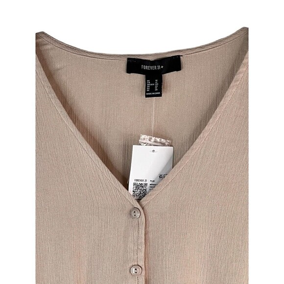 NWT Forever 21 Women's Boho Woven Loose Mid Drift Top Size 1X Tan - Picture 4 of 8